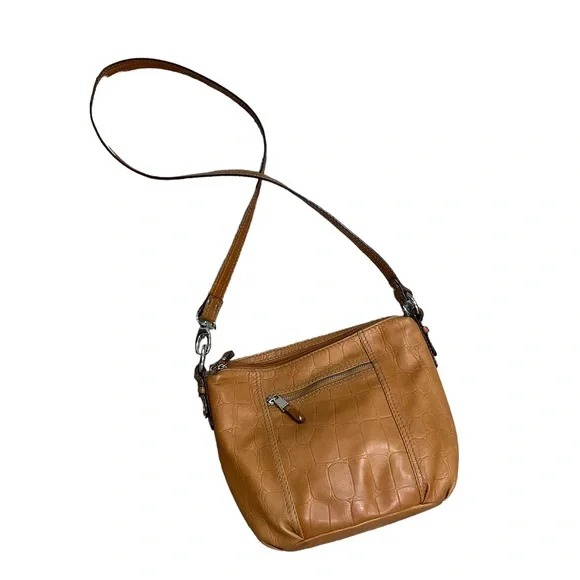 TIGNANELLO Larger Leather Bag Pockets Organizer Convertible Long Strap Tan - Picture 1 of 16